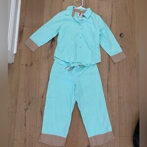 Aqua and Tan Classic Pajama Set Intimates Sleepwear